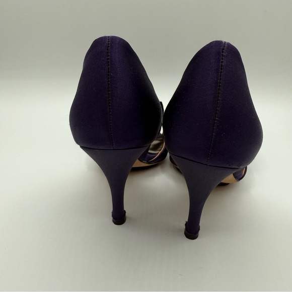Badgley Mischka Randall D’Orsay Satin Dark Purple Heels With Layered Bow - Picture 12 of 16